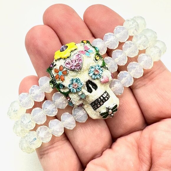 Kirks Folly Womens Bracelet Day of The Dead Opalescent Crystal Beads Streatch - Picture 2 of 5